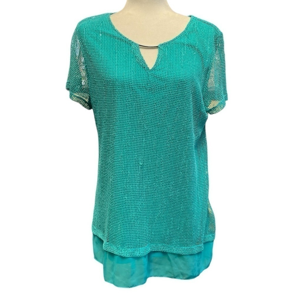 JM Sequin Teal Blouse Size L